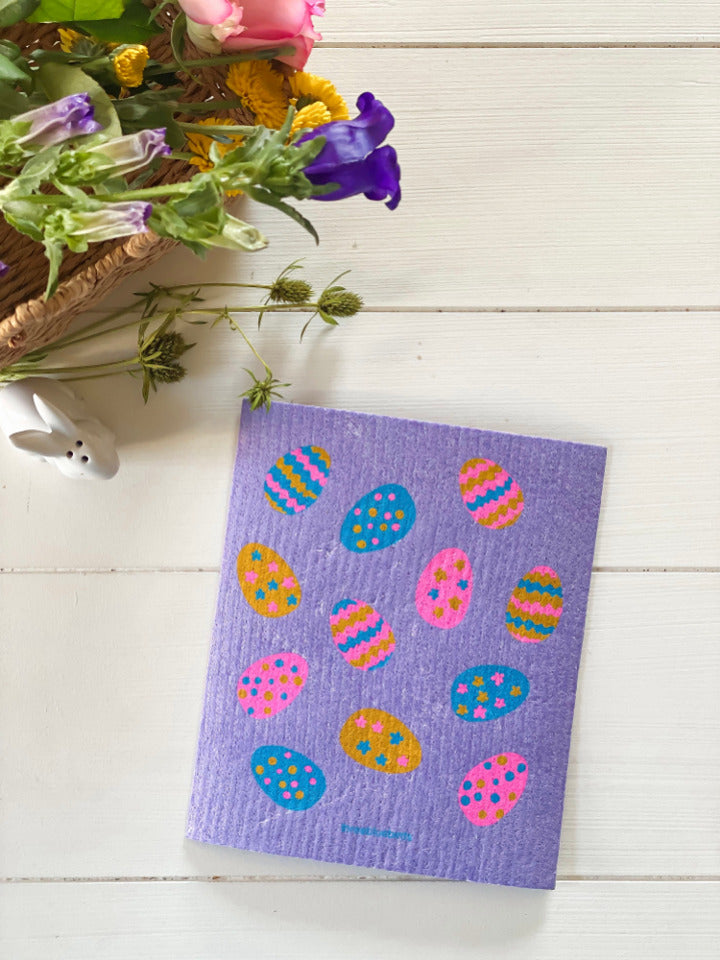 Easter Eggs on Purple Swedish Dishcloth