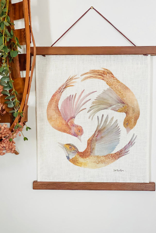 Bird Spiral Watercolor Fine Art Print on Linen