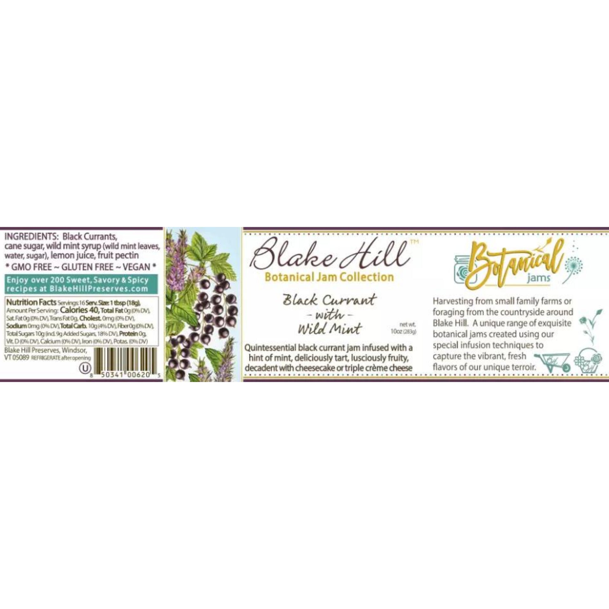 Botanical Jam Collection- Black Currant with Wild Mint Nutrition Label