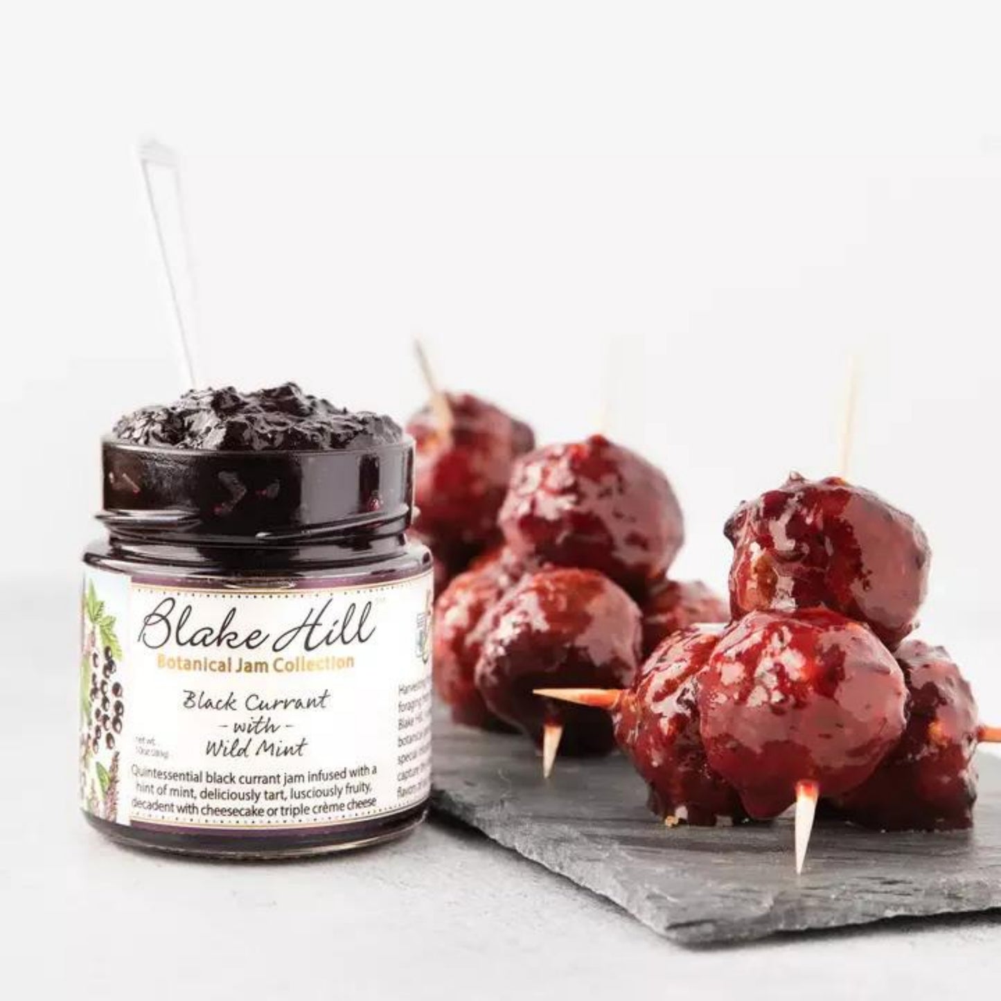Botanical Jam Collection- Black Currant with Wild Mint Sweet and Spicy Jammy Meatballs Lifestyle