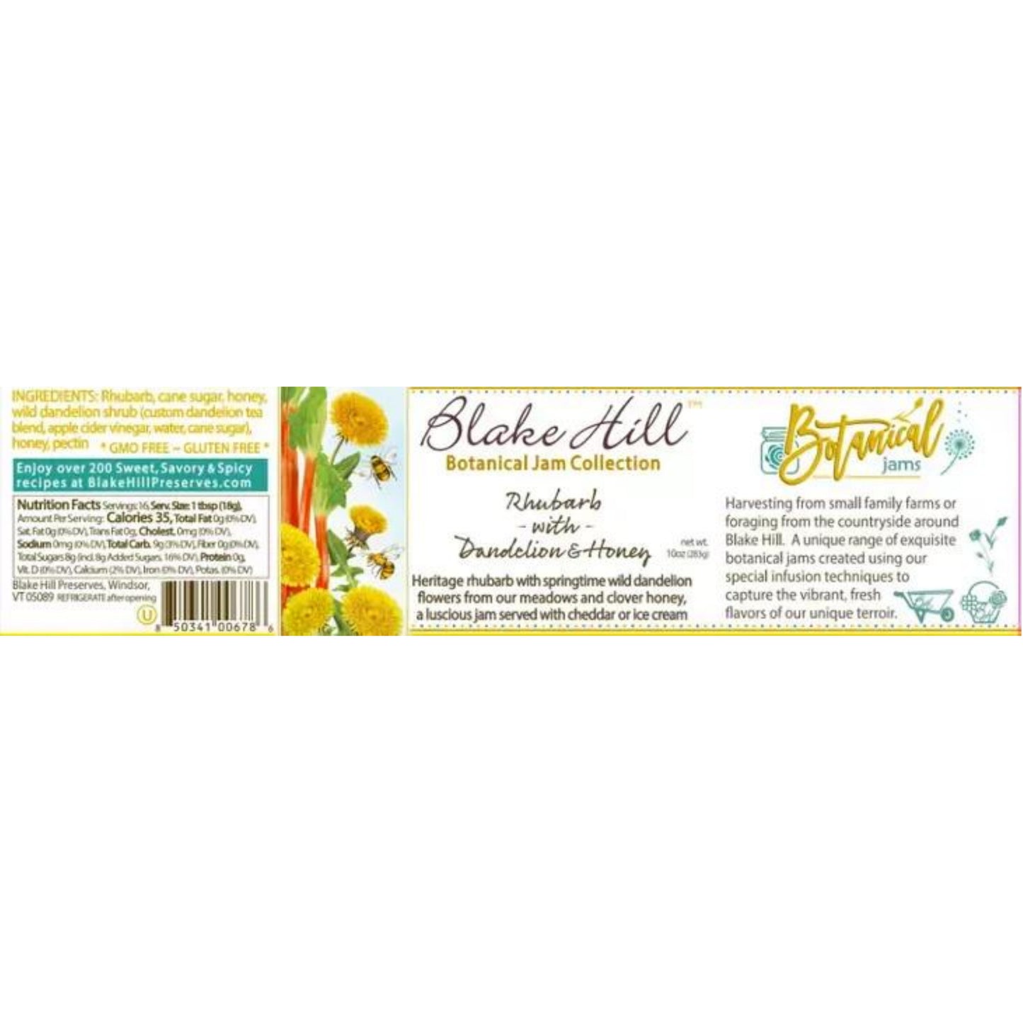 Botanical Jam Collection- Rhubarb with Dandelion & Honey Nutrition Label