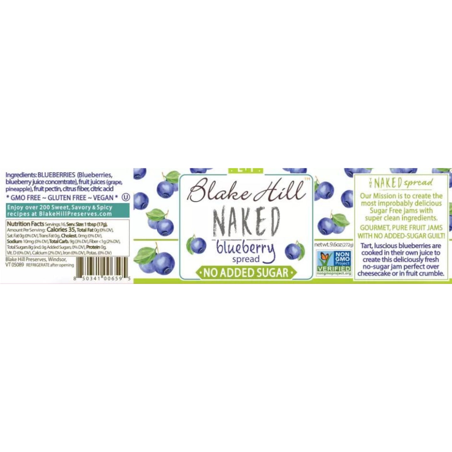 Naked Blueberry Spread (No Sugar Added) Nutrition Label