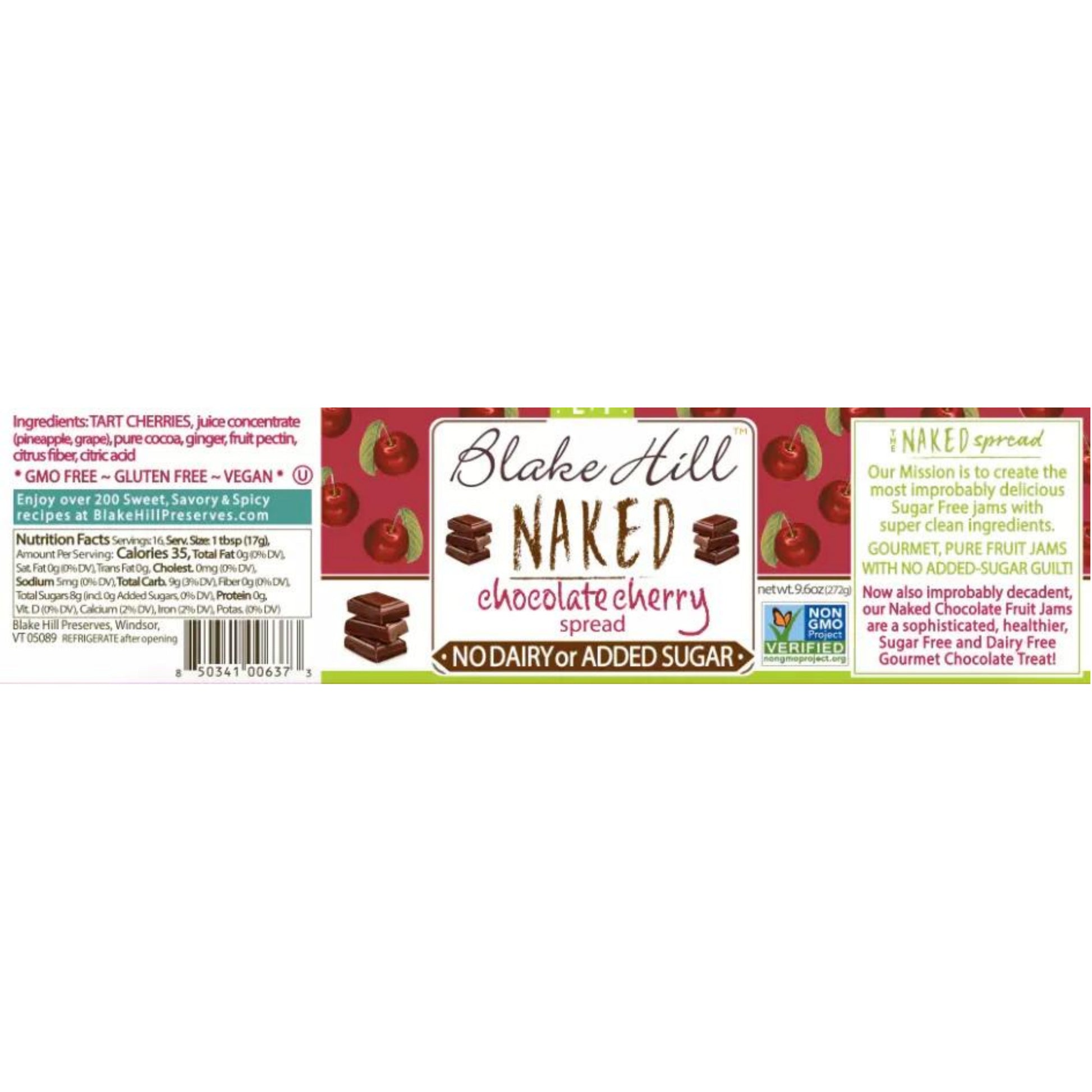 Naked Chocolate Cherry Spread (No Dairy or Added Sugar) Nutrition Label