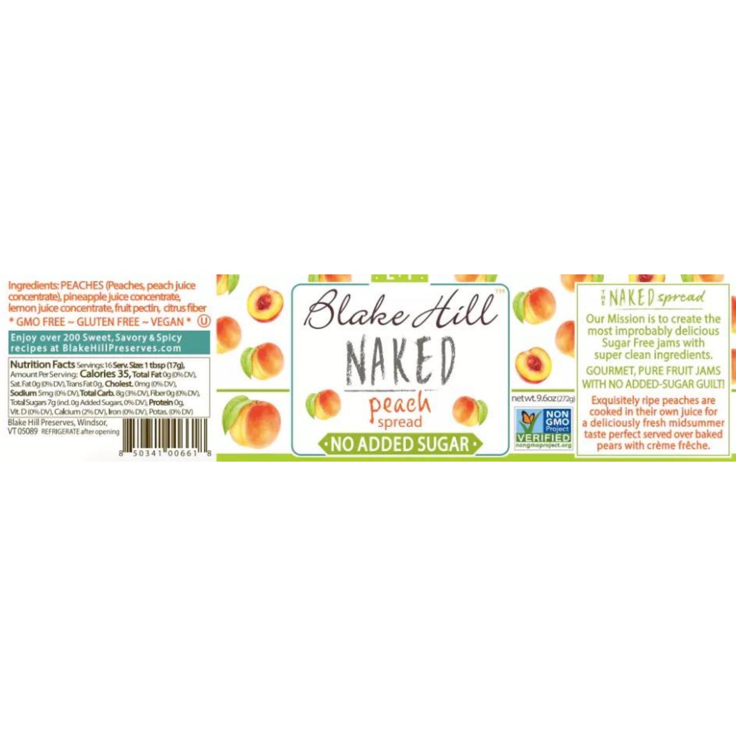 Naked Peach Spread (No Sugar Added) Nutrition Label