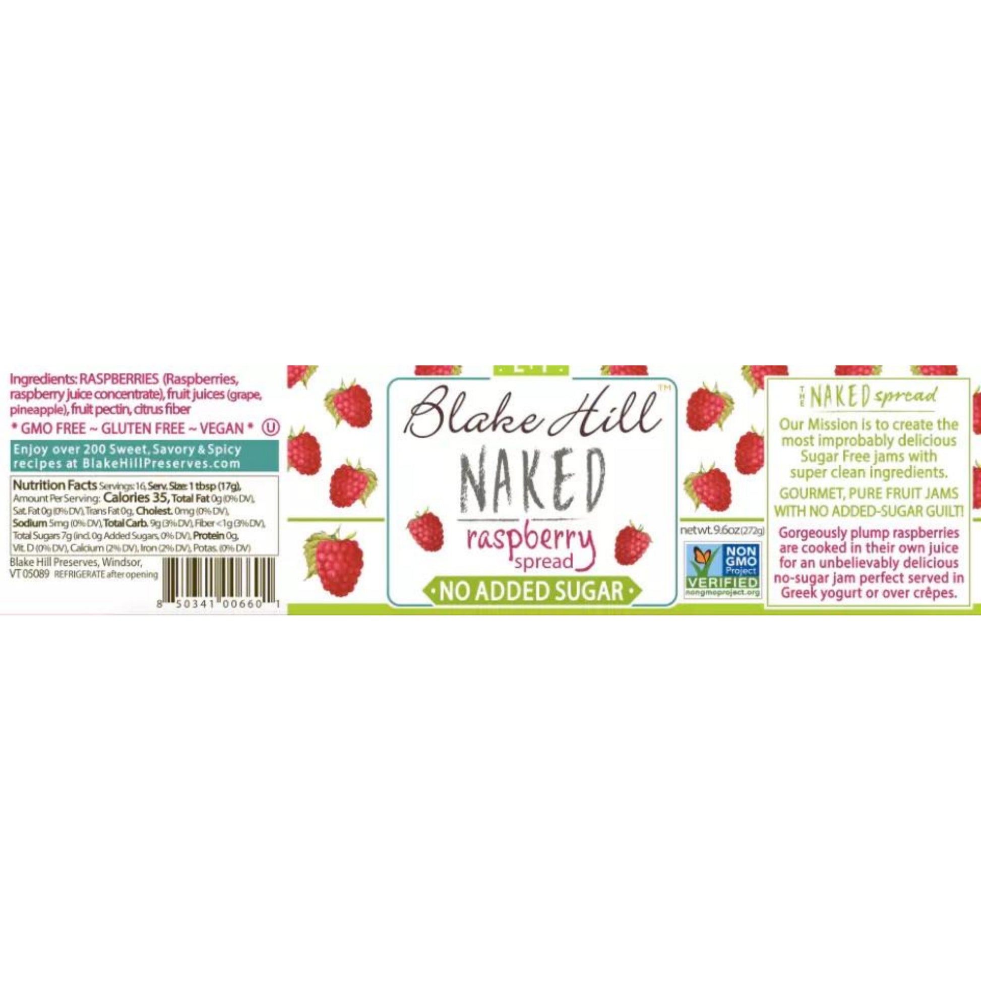 Naked Raspberry Spread (No Sugar Added) Nutrition Label