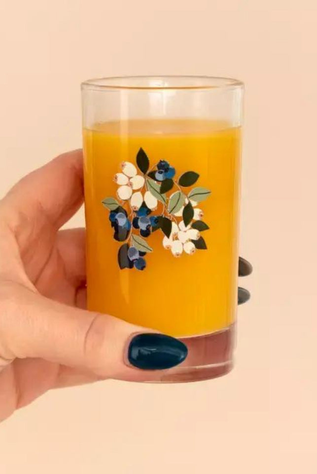 Blueberry Field Mini Juice Glass with Orange Juice Holding 