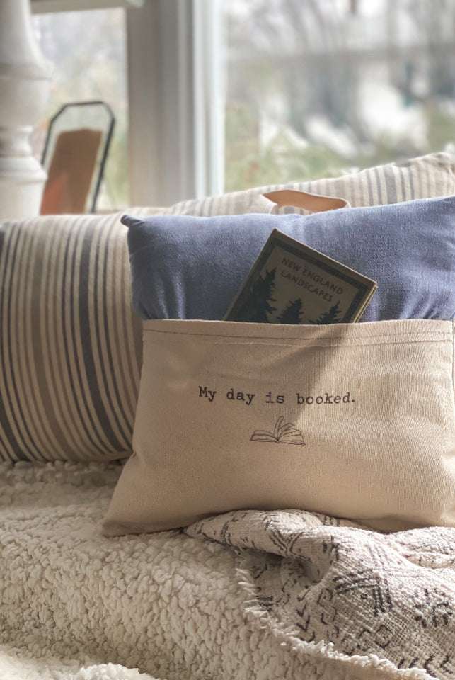 Chambray Reading Pillow- My Day Is Booked with Book
