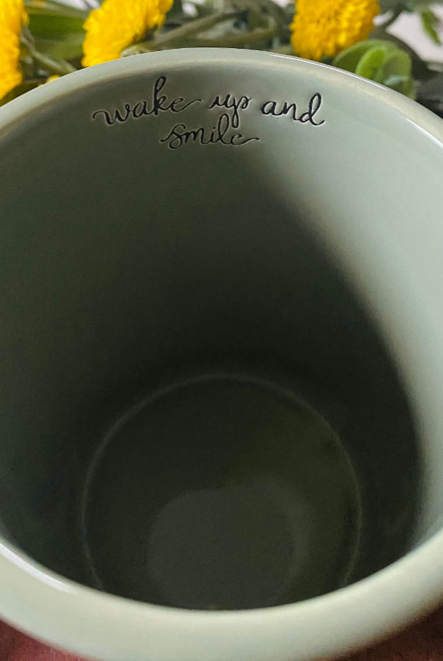 Chickadee Mug Wake Up and Smile Inside