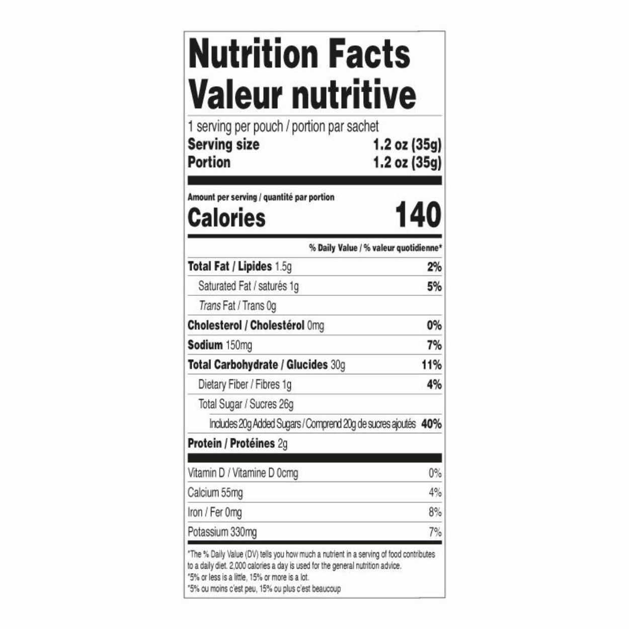 Mini Hot Chocolate Banana- Monkey Nutrition Facts Label