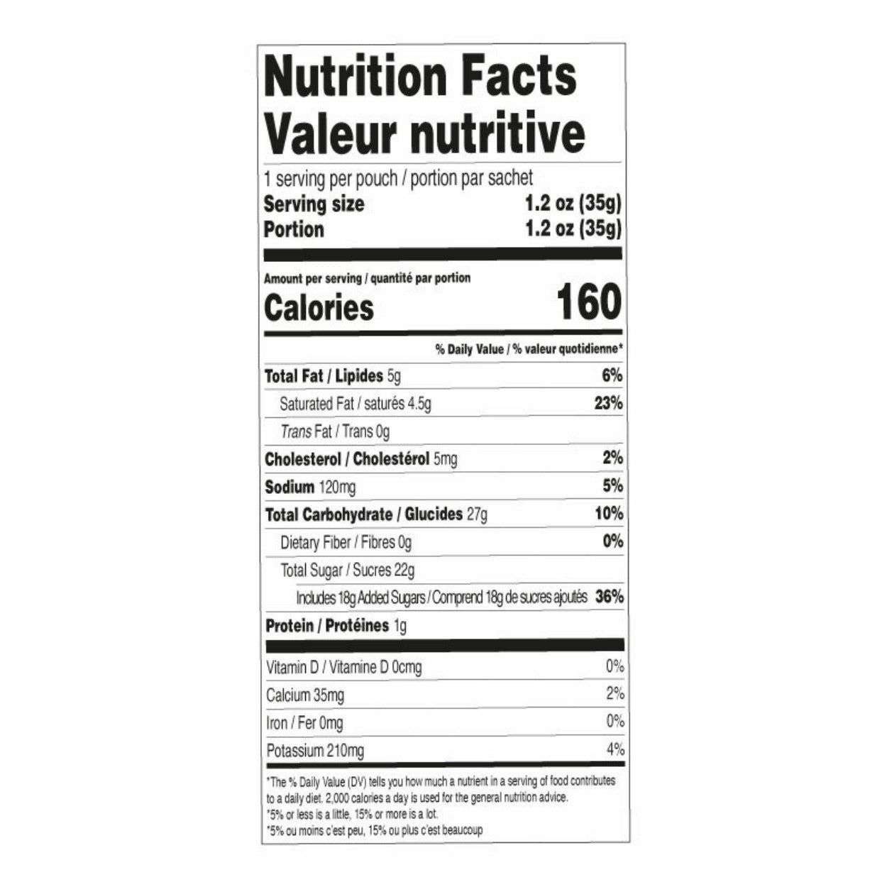 Mini Hot Chocolate- French Vanilla Nutrition Facts Label
