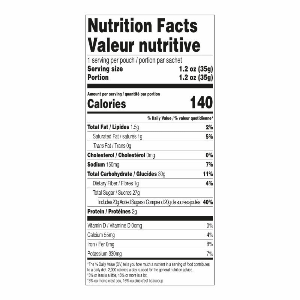 Mini Hot Chocolate- Maple Nutrition Facts Label