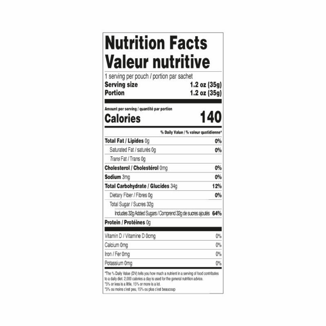 Mini Spiced Apple Cider Mix Nutrition Facts Label 