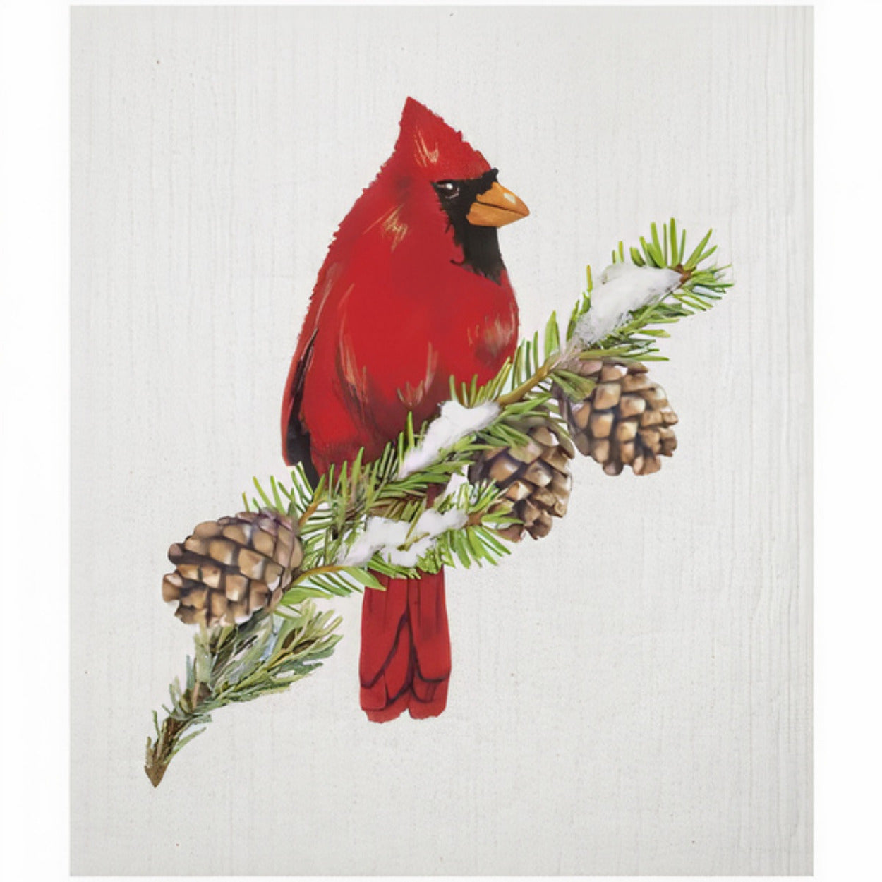 Cardinal on Pine Sponge Cloth