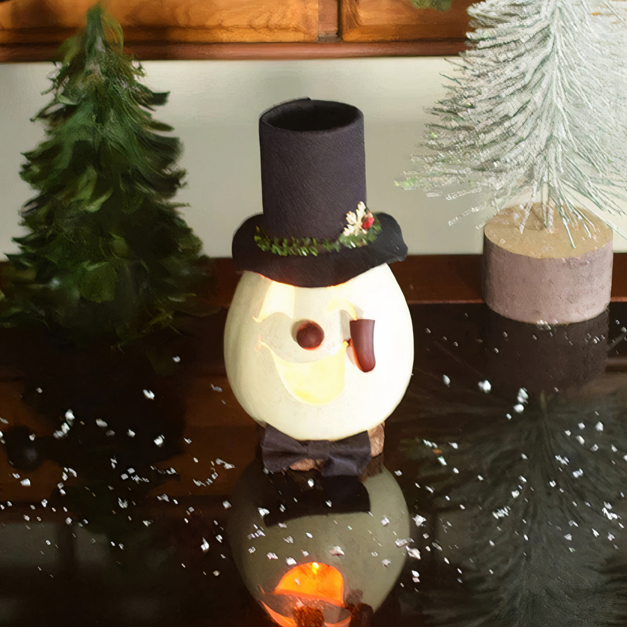 Clyde Snowman Small Lit Handcrafted Gourd Luminary
