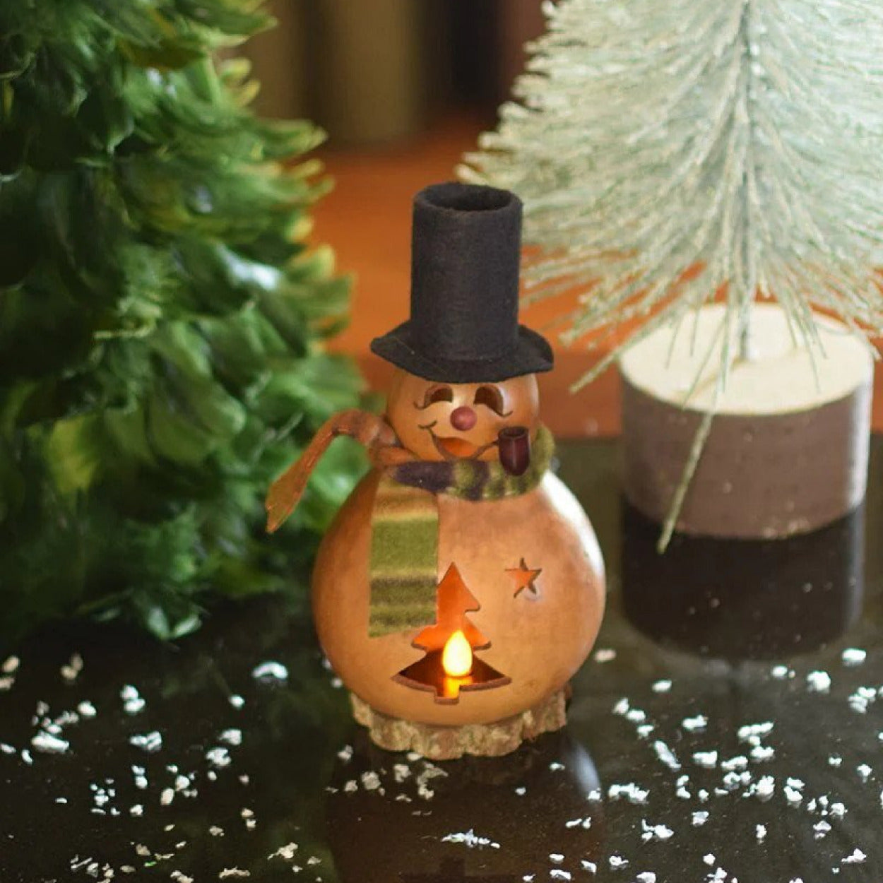 Flurry Natural Snowman Handcrafted Gourd