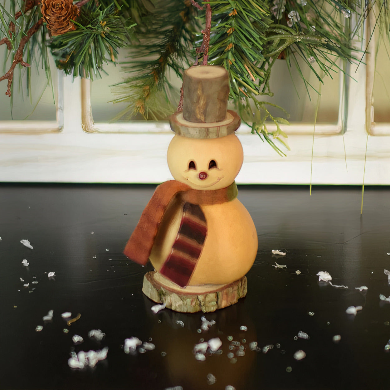 Tiny Natural Snowman Handcrafted Gourd