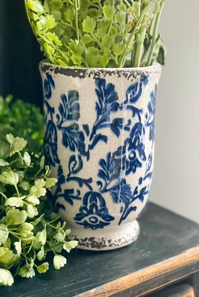 The Mini Blue Floral Vase Side