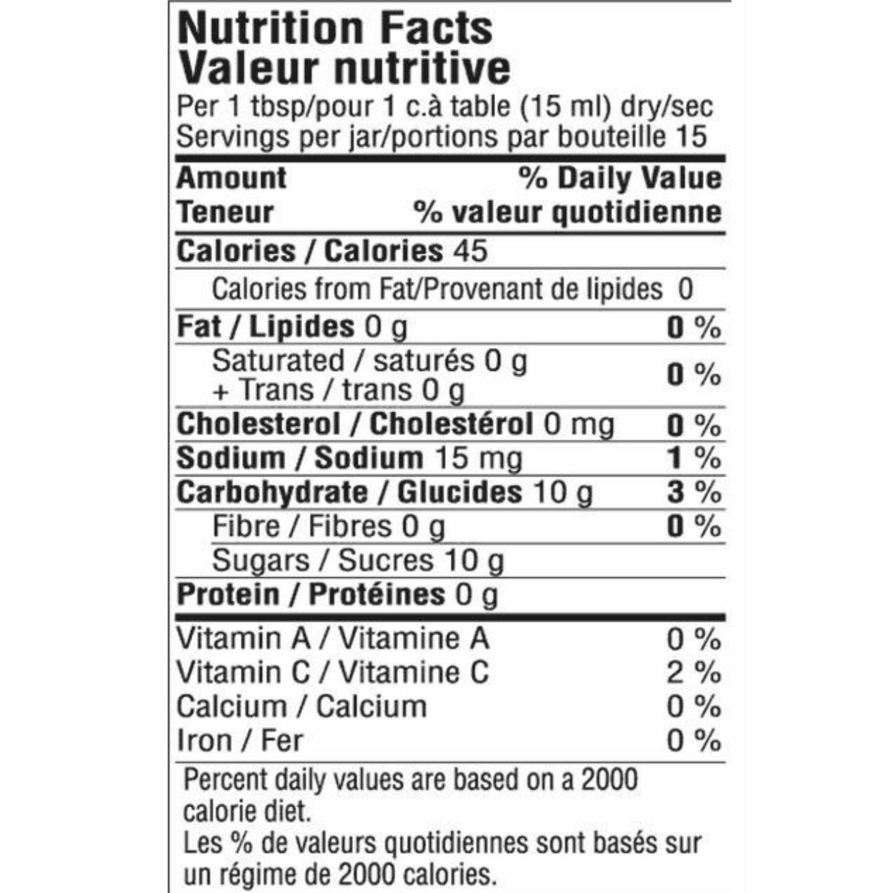 Red Pepper Jelly Nutrition Facts Label 