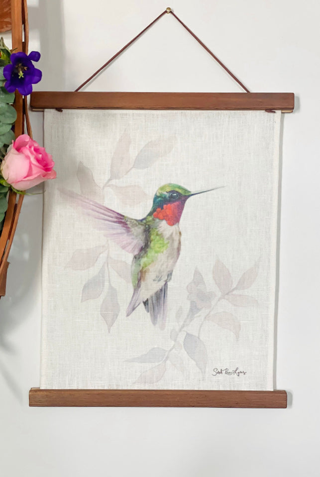 Ruby-Throated Hummingbird Framed Watercolor Fine Art Print on Linen