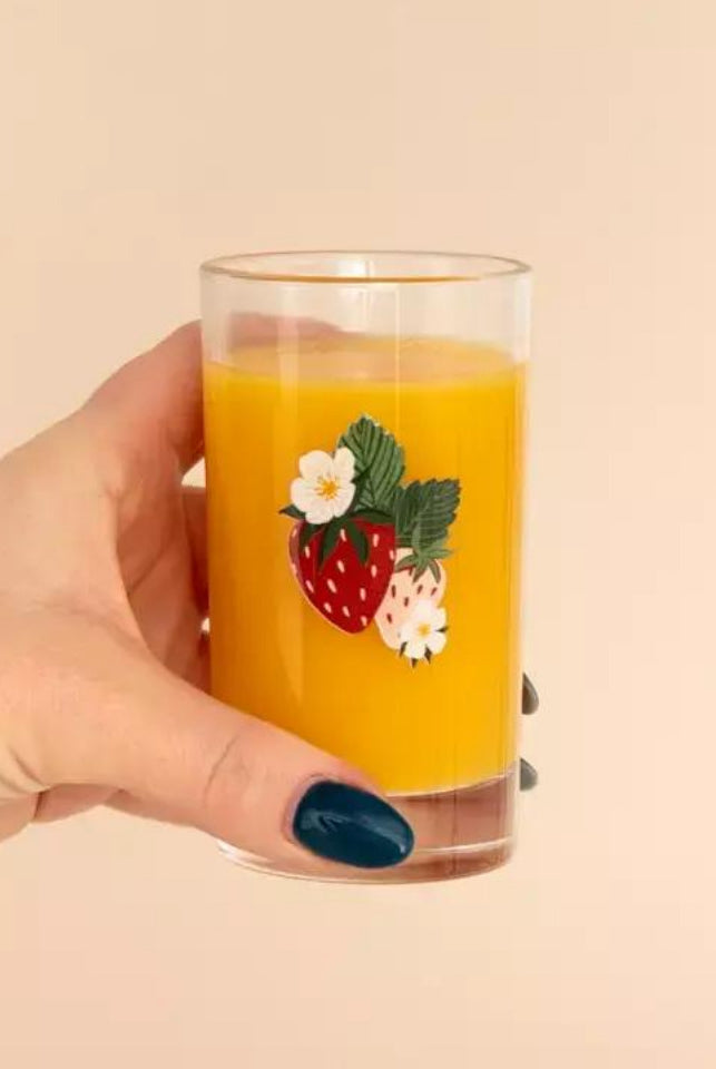 Strawberry Patch Mini Juice Glass with Orange Juice Holding