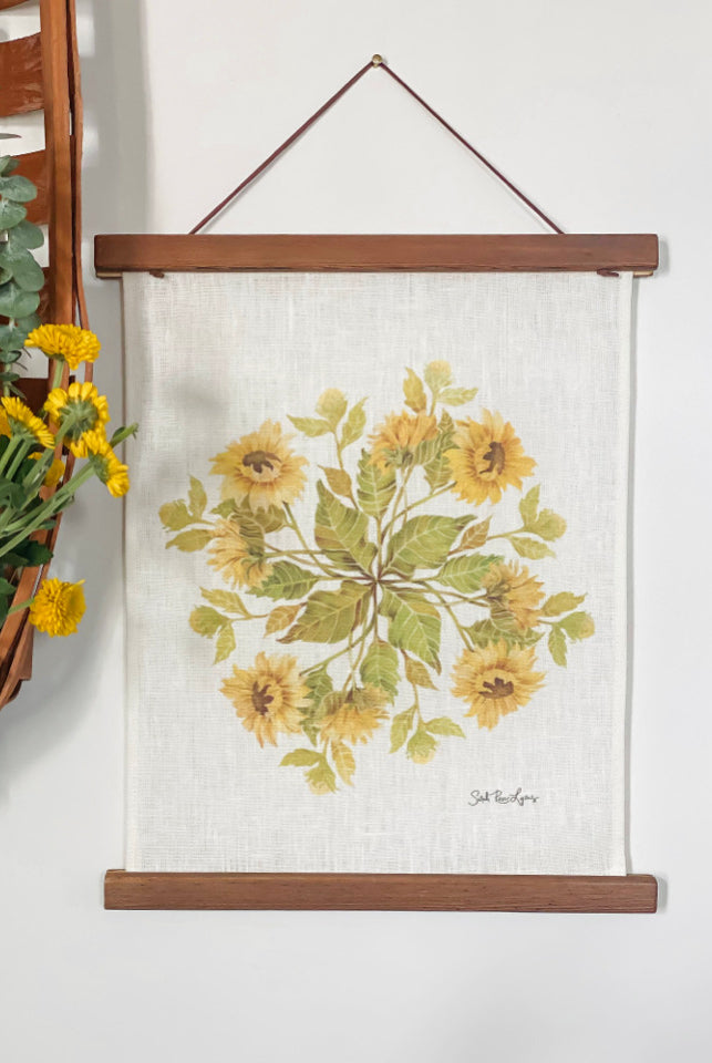 Sunflower Spiral Watercolor Fine Art Print on Linen