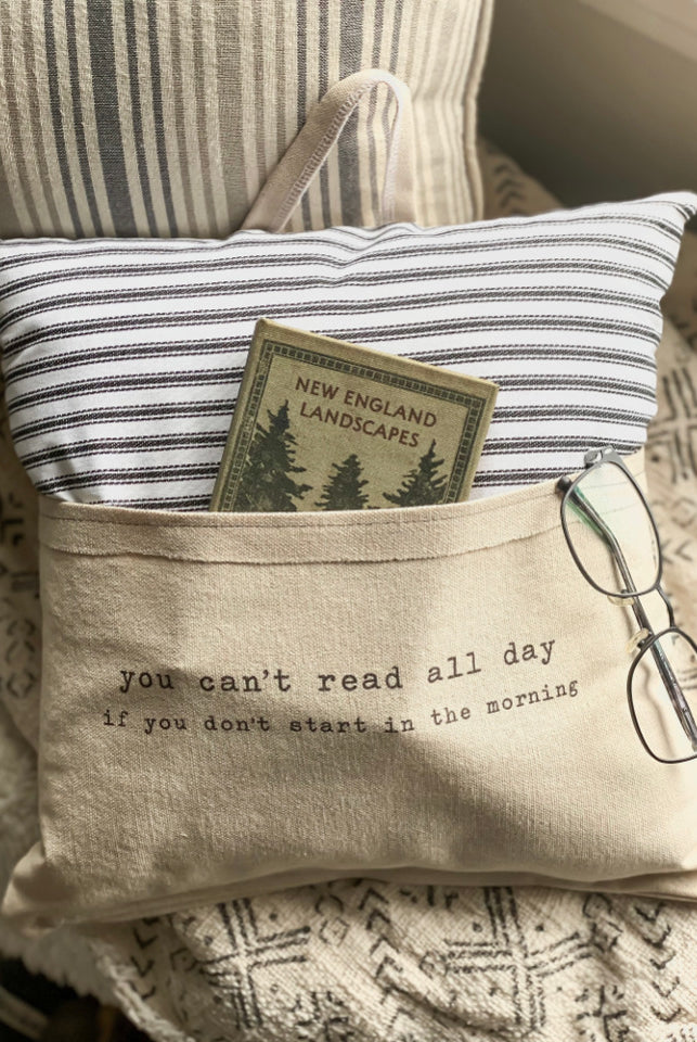 Ticking Reading Pillow- You Can't Read All Day with Book Flay Lay