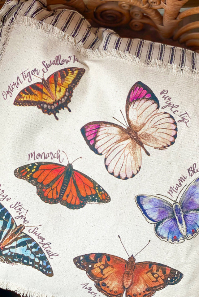 Watercolor Butterflies Pillow Close Up 