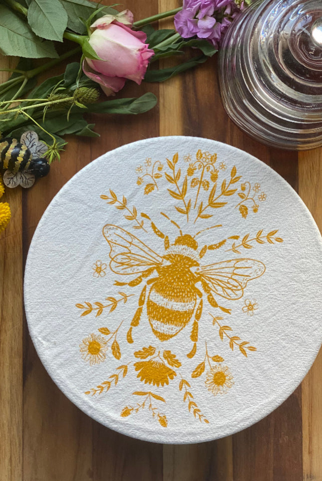 Yellow Bee Fabric Bowl Cover- Medium