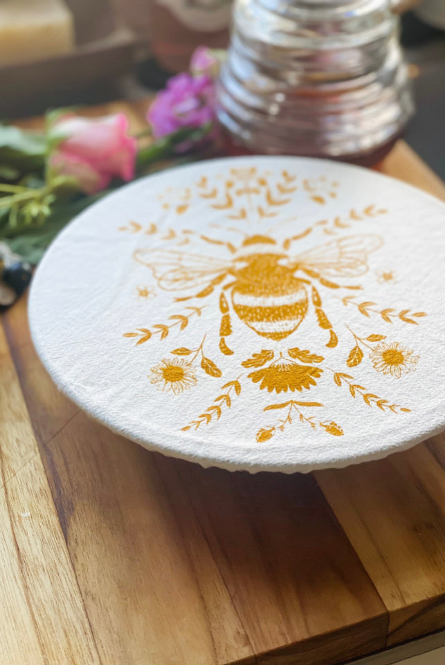 Yellow Bee Fabric Bowl Cover- Medium Side