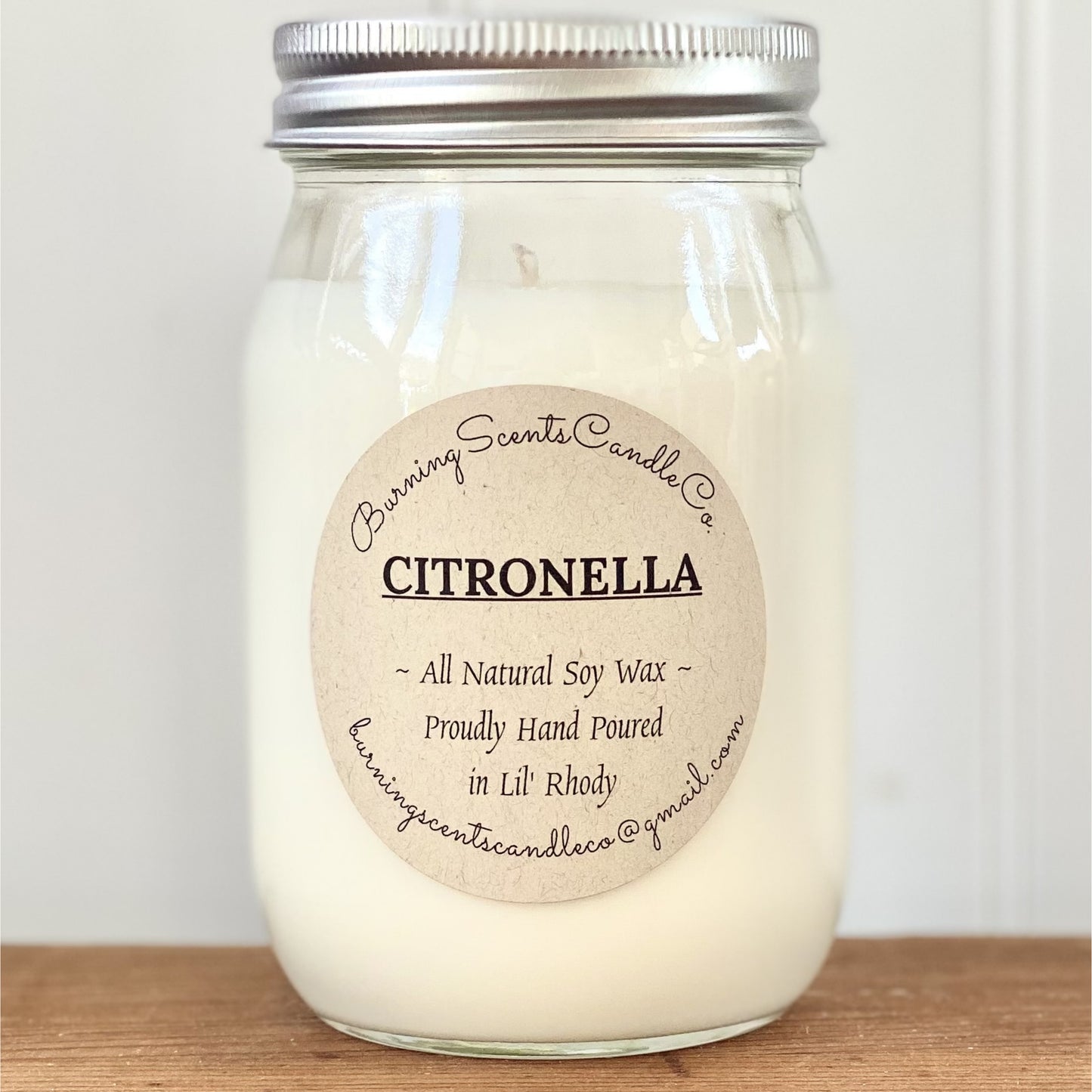 Hand Poured Soy Wax Candle- Citronella
