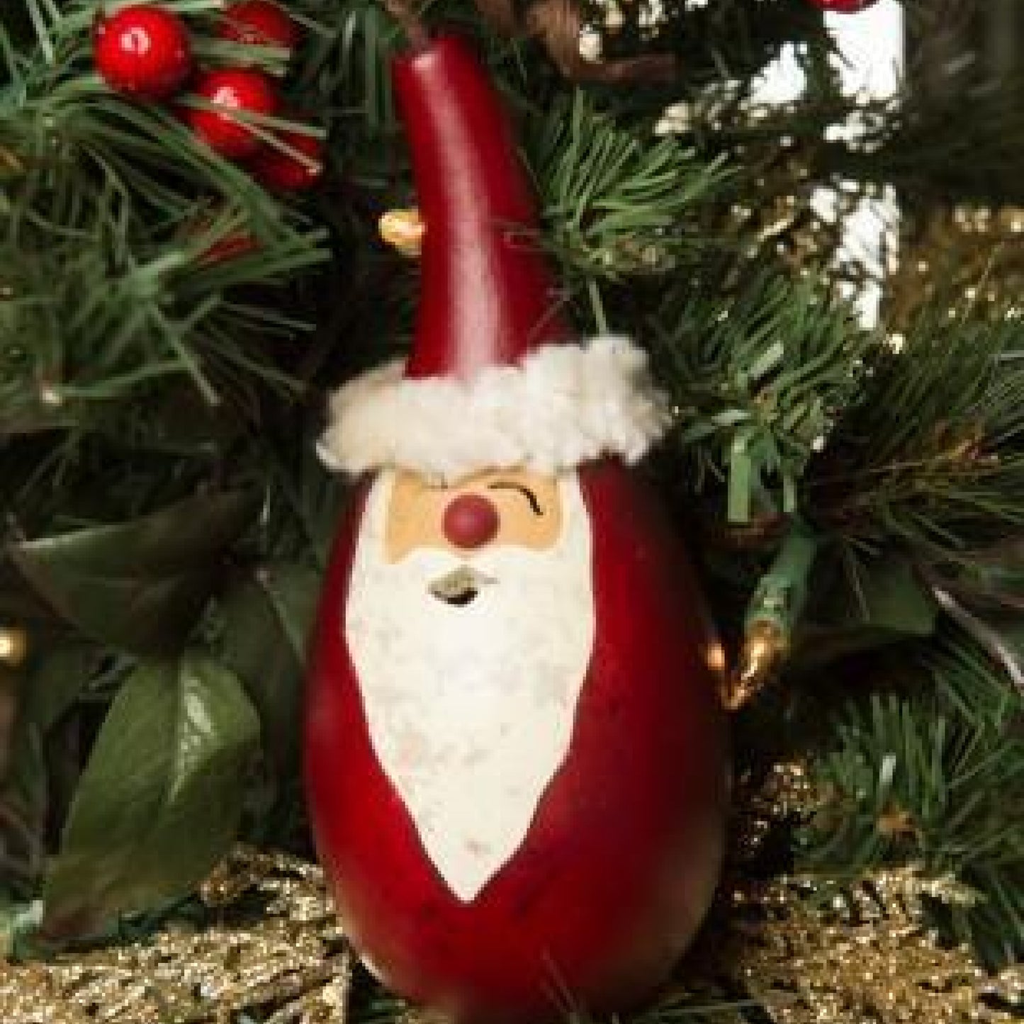 Santa Handcrafted Gourd Ornament